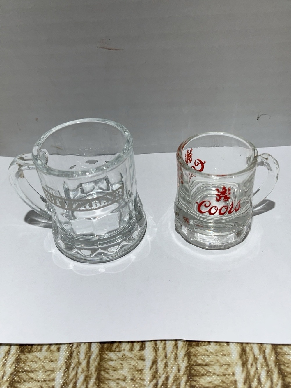 Butter Beer & Coors Mini Glass Mug Shot Glasses Set of 2 Collectible